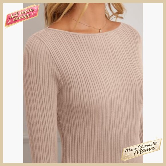 Long Sleeve Ribbed Knit Maxi Dress Bodycon Sweater Fall Winter Chic - Picture 6 of 7